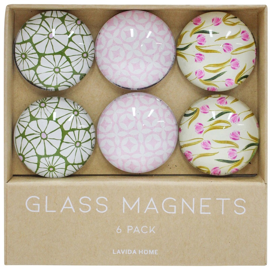 6pc LVD Dutch Tulip Glass 11.5cm Fridge Magnet/Magnetic Decorative Round Set