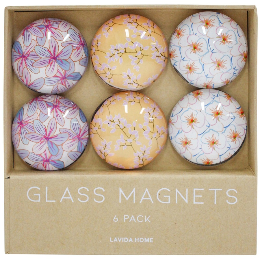 6pc LVD Spring Glass 11.5cm Fridge Magnet/Magnetic Refrigerator Decor Round Set