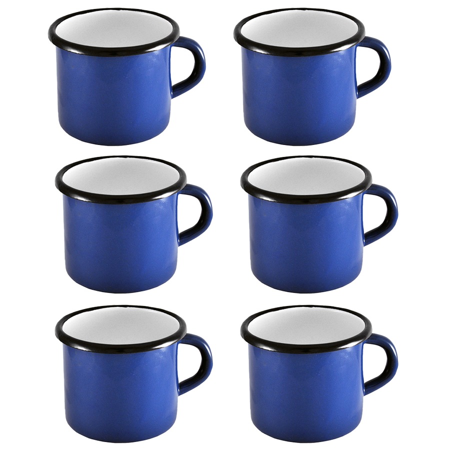 6pc Urban Style Enamelware 400ml Coffee Mug Drink Cup w/ Handle/Black Rim Blue