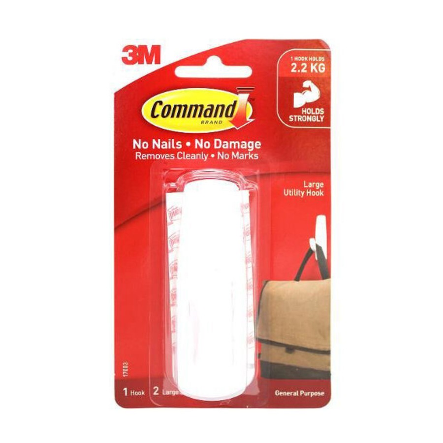 6PK 3M Command No Nail Large Hanging Utility Wall Hook Holds 2.2kg White