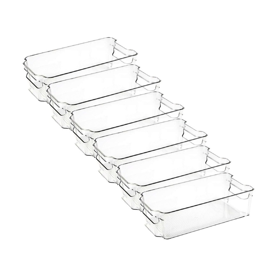6PK Braz Small Stack Food Storage Container Bin W/ Handles 32x15.5x9cm Clear