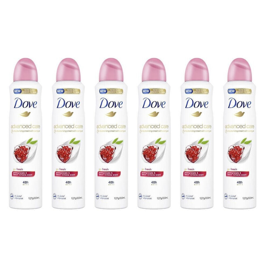 6PK Dove Advanced Care Deodorant Spray 250ml 48hr Protection Pomegranate & Lemon