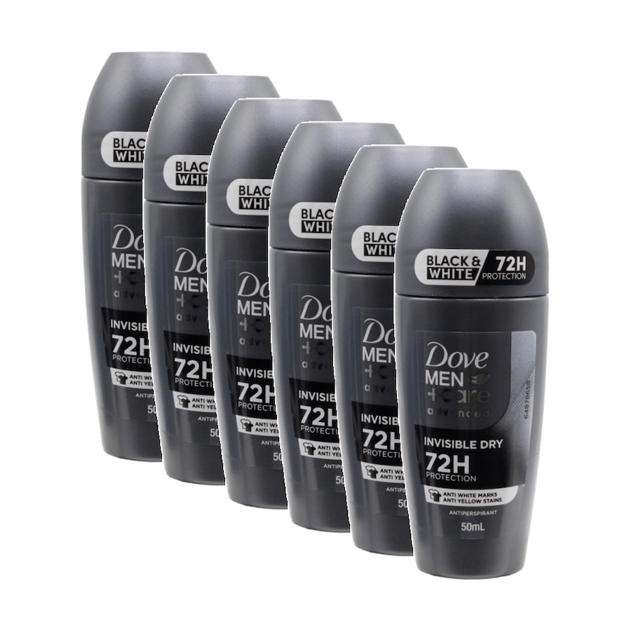 6PK Dove Mens 72H Protection Invisible Dry Roll On Antiperspirant Black & White