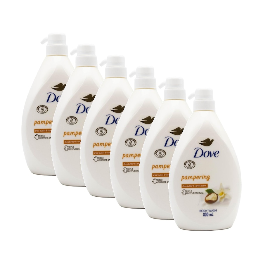 6PK Dove Pampering Body Wash W/ Shea Butter And Vanilla Scent 800ml