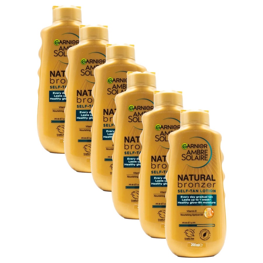 6PK Garnier 200ml Medium Self Tan Lotion Bottle Natural Bronzer Vit E Nourishing