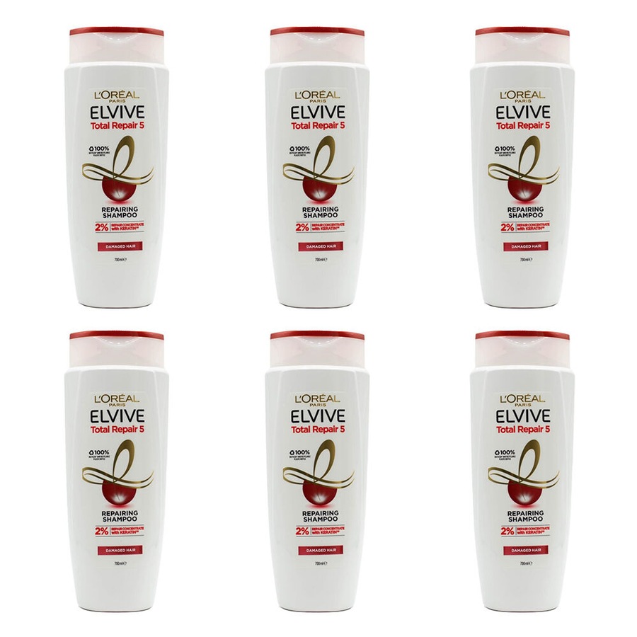 6PK Loreal 700ml Hair Shampoo Repairing Total Repair 5 for Damaged Hair