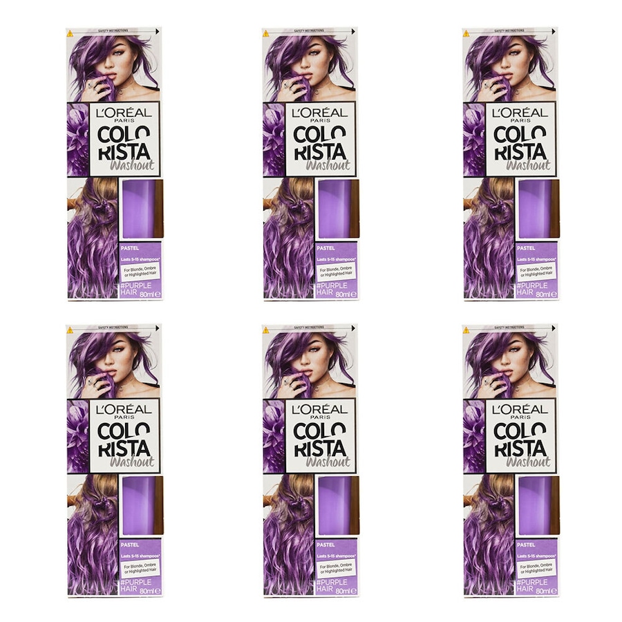 6PK Loreal Paris Colorista Washout Semi-Permanent Hair Colour 80ml Pastel Purple