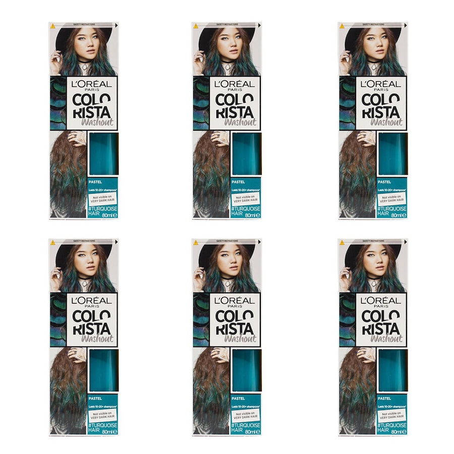 6PK Loreal Paris Colorista Washout Semi-Permanent Hair Colour 80ml Turquoise