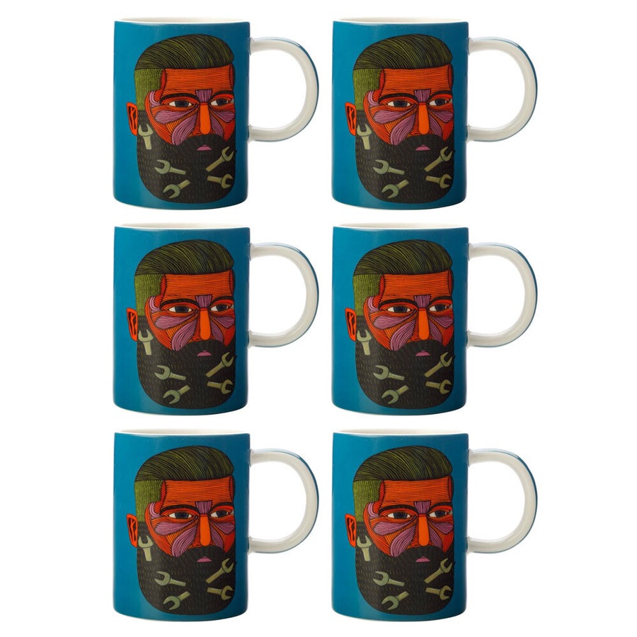 6PK Maxwell & Williams Mulga The Artist 450ml Porcelain Coffee Mug Spanner Man