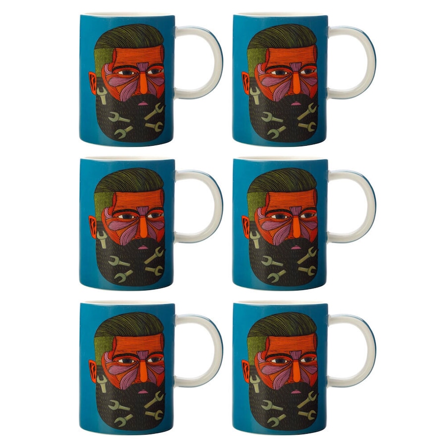 6PK Maxwell & Williams Mulga The Artist 450ml Porcelain Coffee Mug Spanner Man