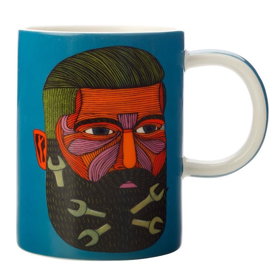 6PK Maxwell & Williams Mulga The Artist 450ml Porcelain Coffee Mug Spanner Man