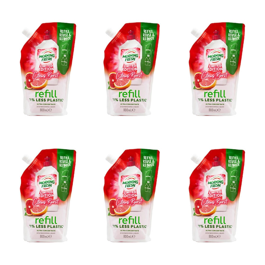 6PK Morning Fresh 800ml Dishwashing Liquid Refill Plate/Cup Cleaner Citrus Burst