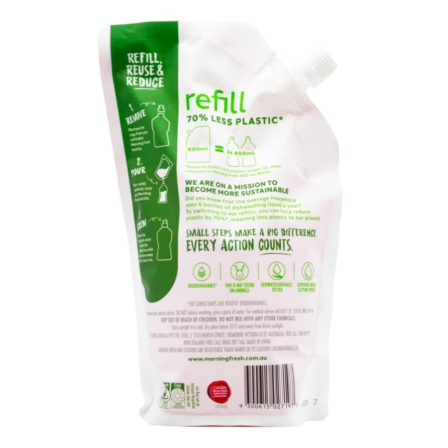 6PK Morning Fresh 800ml Dishwashing Liquid Refill Plate/Cup Cleaner Citrus Burst