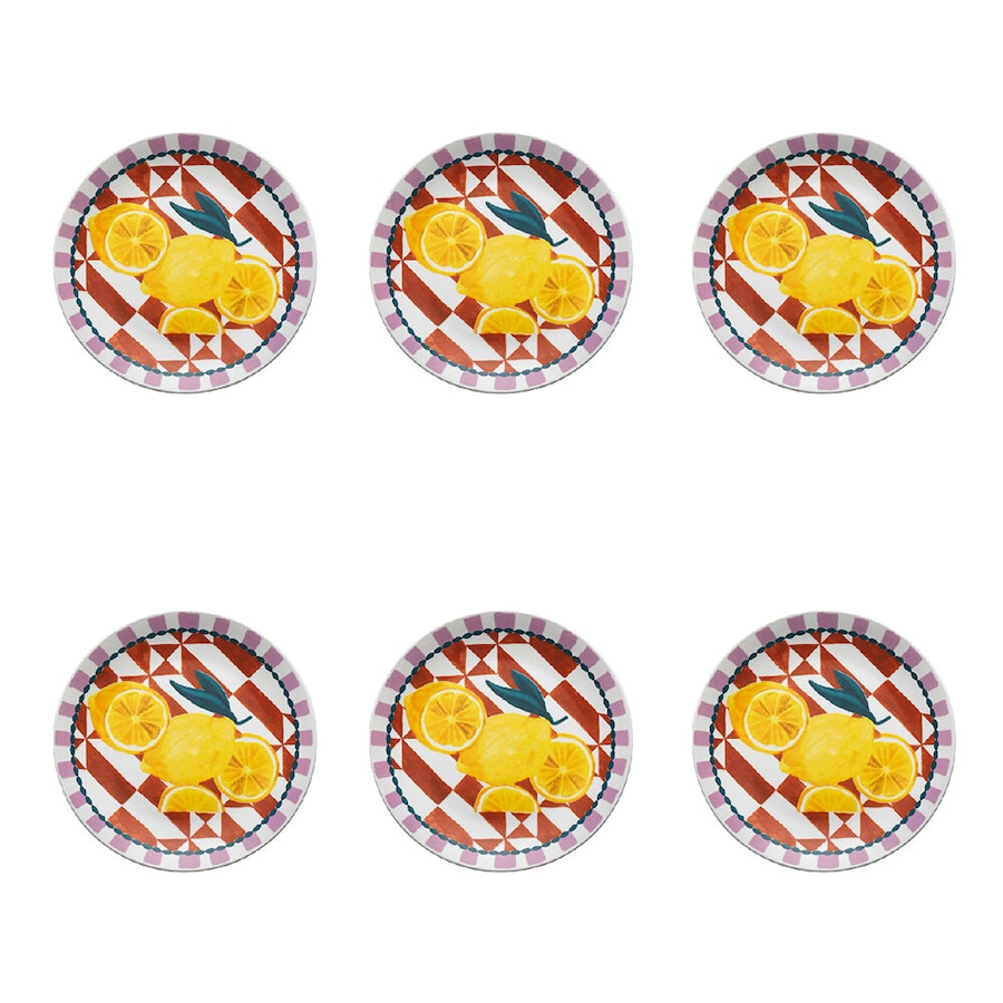 6PK Porto Valentina Porcelain Round Side Plate Food Dish Tableware Lemon 20cm