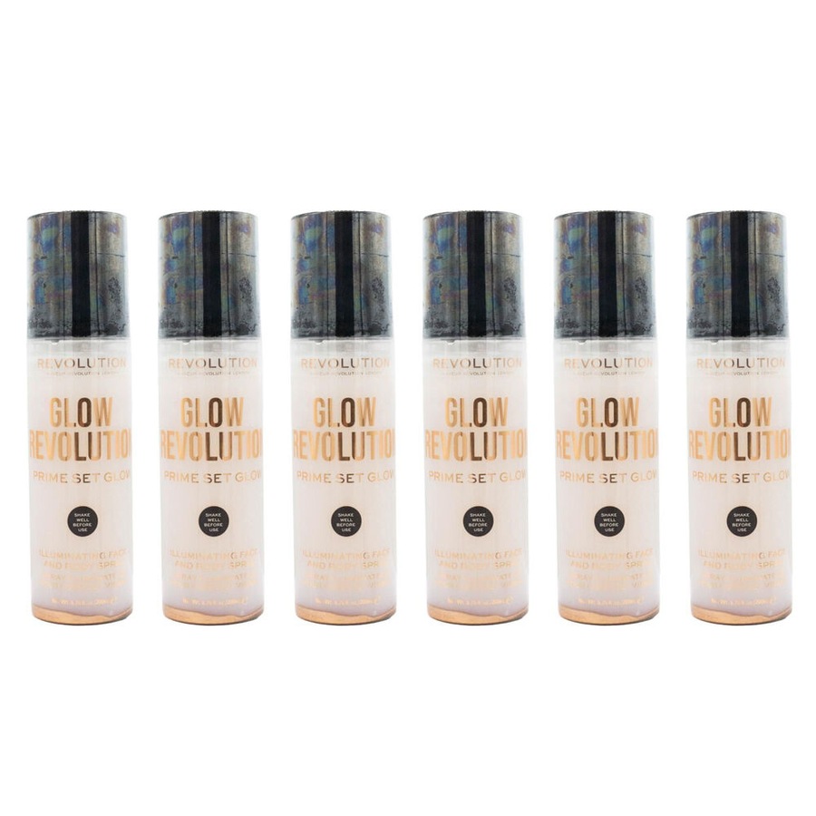 6PK Revolution Glow Prime Set Illuminating Face & Body Setting Spray 200ml