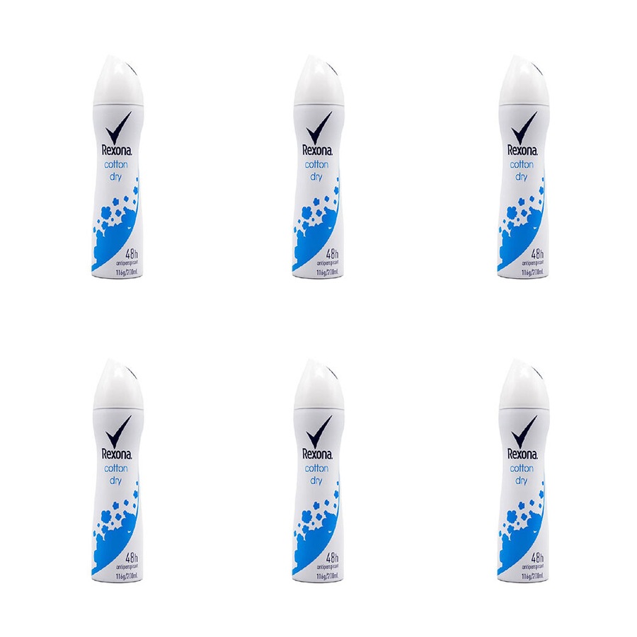6PK Rexona 116g/200ml Antiperspirant Deodorant Spray 48hr Protection Cotton Dry