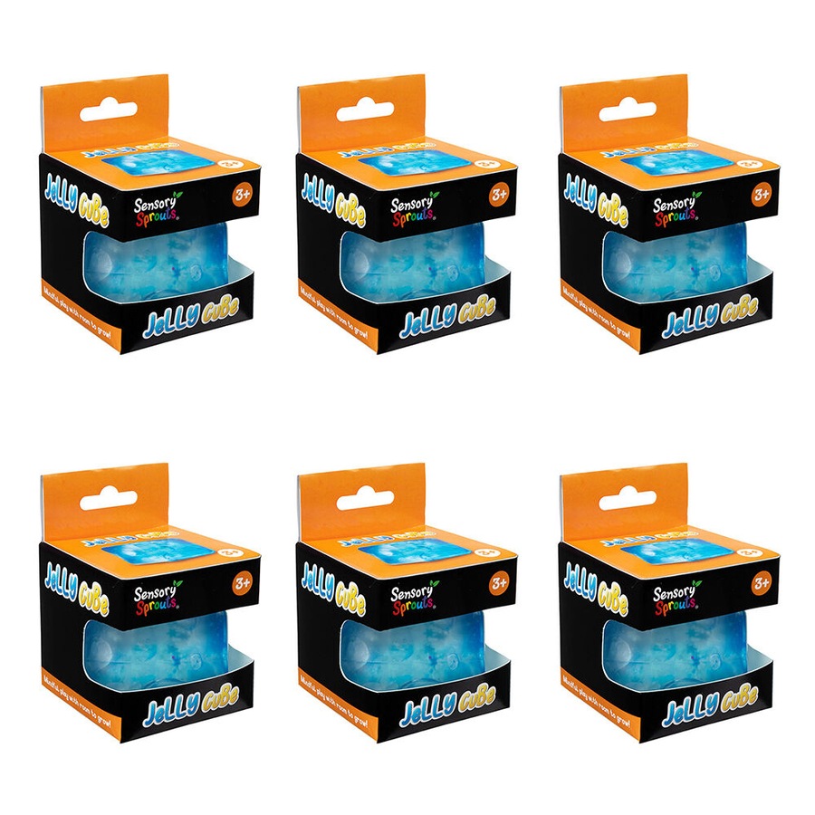 6PK Sensory Sprouts Snowflake Filled Jelly Fidget Cube Kids Toy Blue