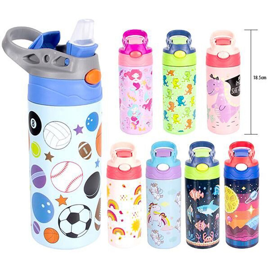 6PK Splash Kids's Insulated Drink Water Bottle w/ Flip-Top Lid 355ml Assorted