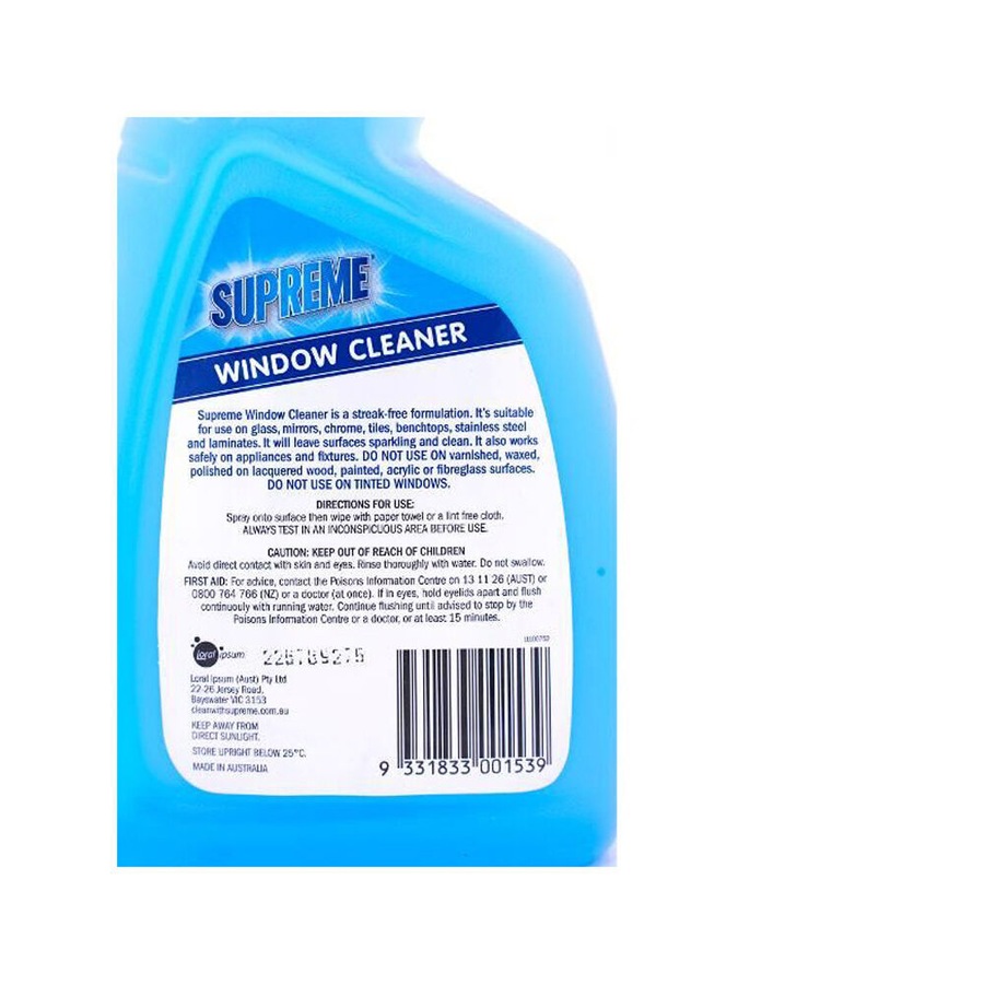 6PK Supreme Window Cleaner Glass Surface Cleaner Streak-Free Crystal Shine 750ml
