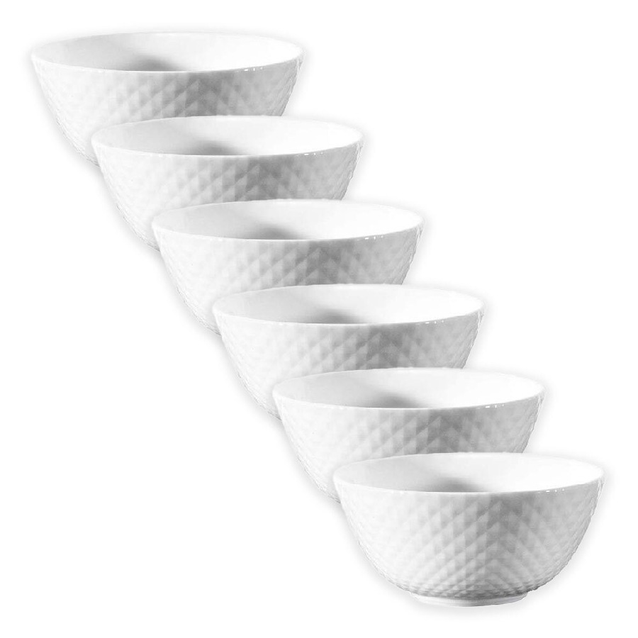 Buy 6PK Wiltshire Diamond White Glass Textured Dinnerware Glossy Rice ...
