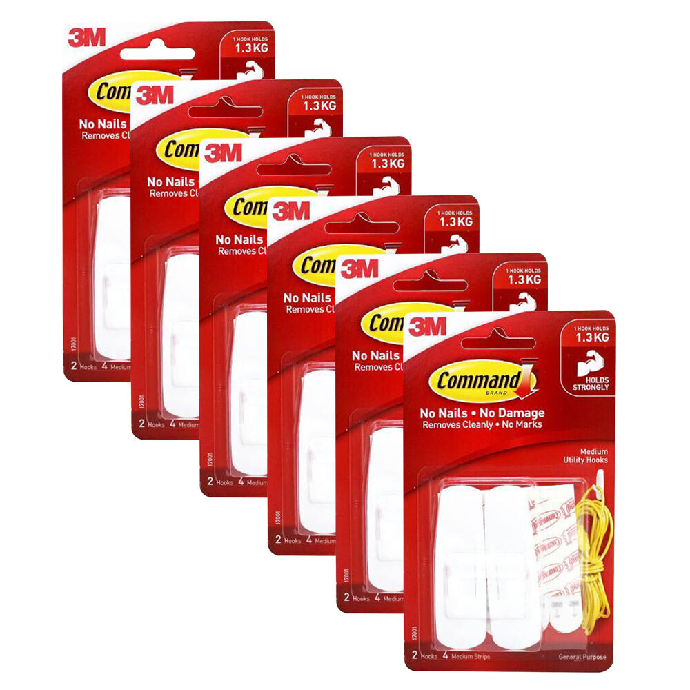 Buy 6x 2pc 3M Command No Nail Medium Hanging Utility Wall Hook Holds 1 ...