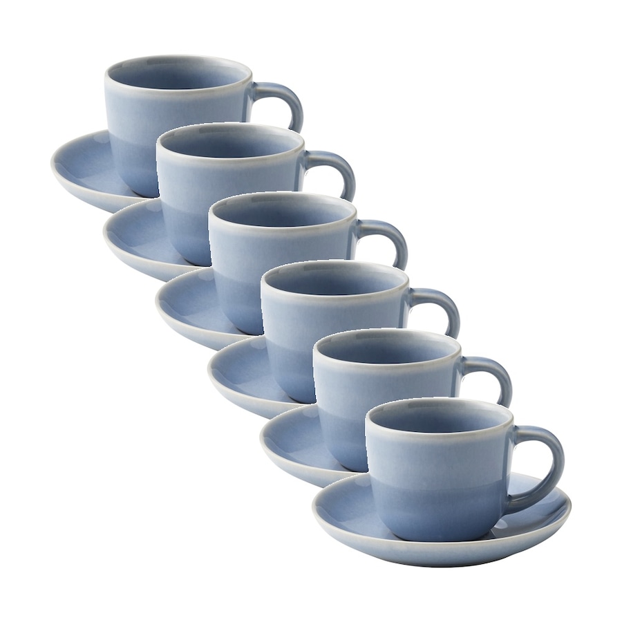 6x 2pc Ecology Element Kitchenware Tea Cup & Saucer Sky Blue Stoneware 120ml