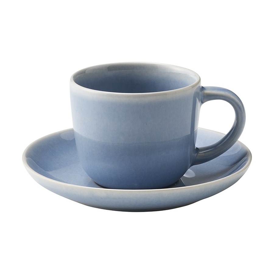 6x 2pc Ecology Element Kitchenware Tea Cup & Saucer Sky Blue Stoneware 120ml