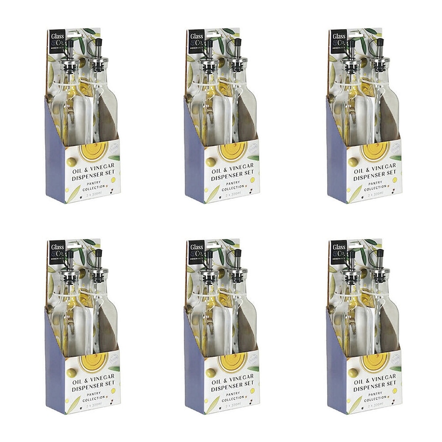 6x 2pc Glass & Co Oil and Vinegar Dispenser Set 300ml Silver/Clear