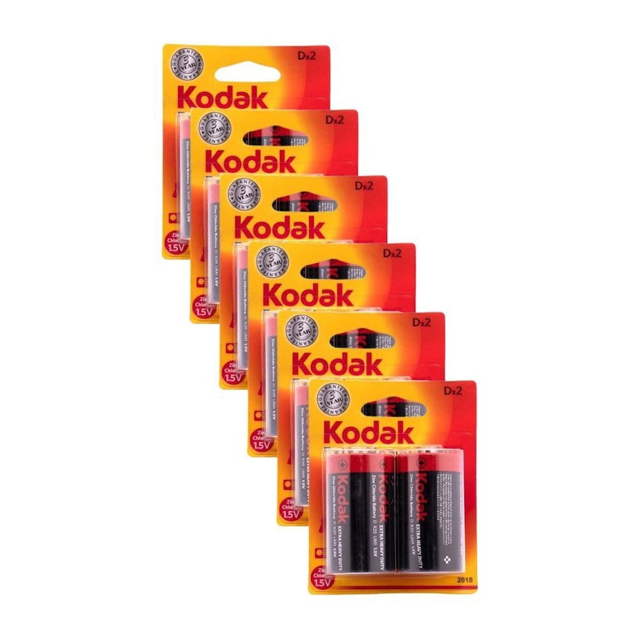 6x 2pc Kodak Extra Heavy Duty D Battery 1.5V Single Use Zinc Chloride