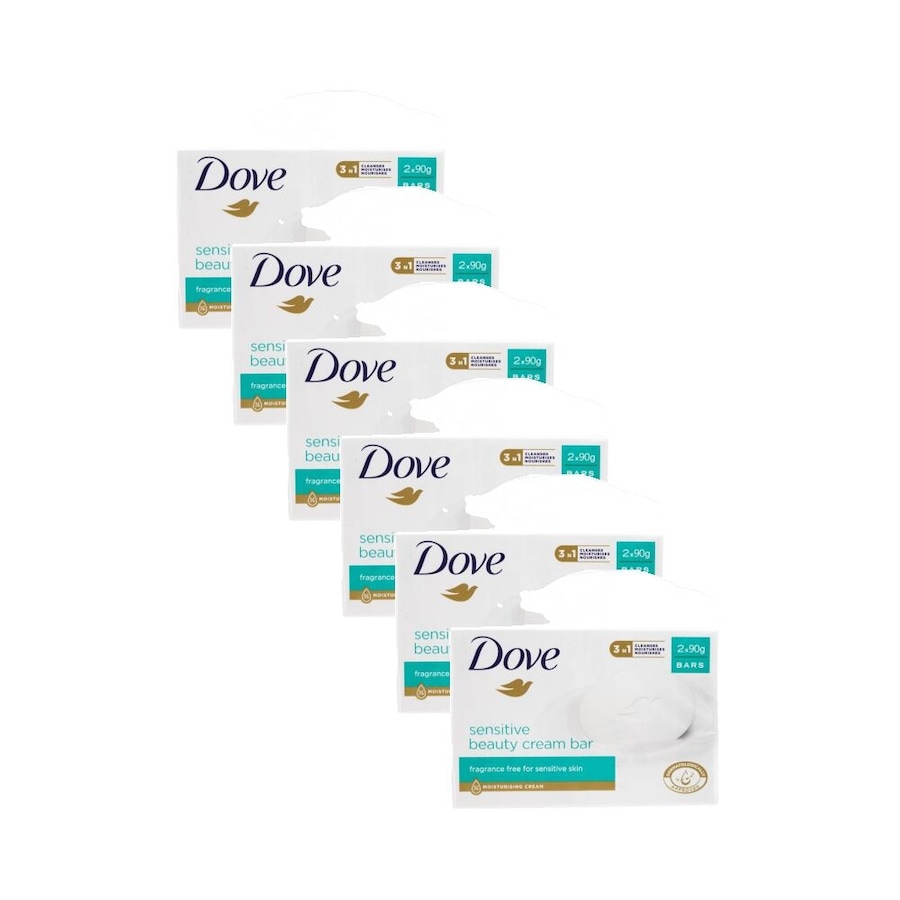 6x 2PK Dove Beauty Moisturising Cream Soap Bar Sensitive Fragrance-Free 90g
