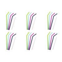 6x 4pc Appetito Silicone Bent Drinking Straws w/ Brush 4 Kitchen/Barware Assort