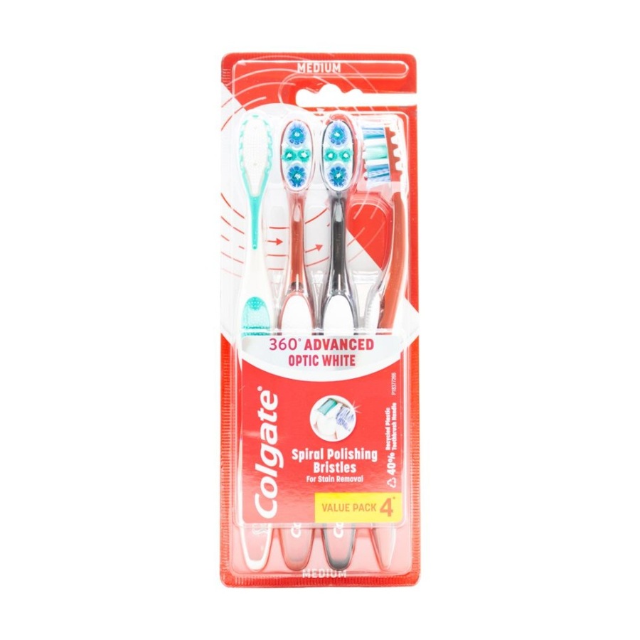 6x 4pc Colgate 360 Advanced Optic White Toothbrushes Assorted Medium