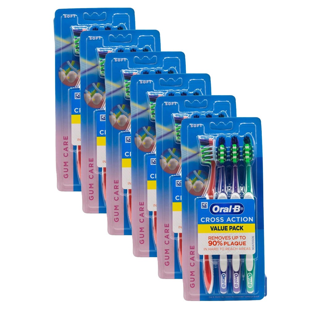 Buy 6x 4pc Oral B Cross Action Gum Care Soft Bristle Toothbrush Teeth ...