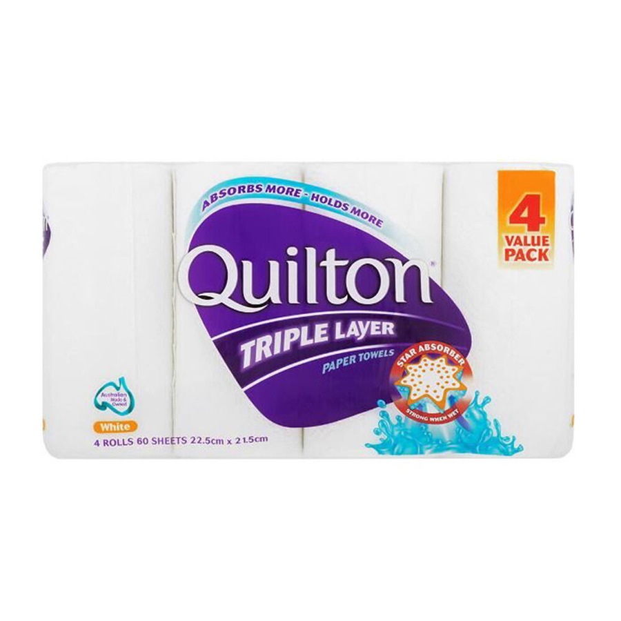 6x 4pc Quilton Triple Layer Paper Tissue Towel 60 Sheets 22.5x21.5cm White