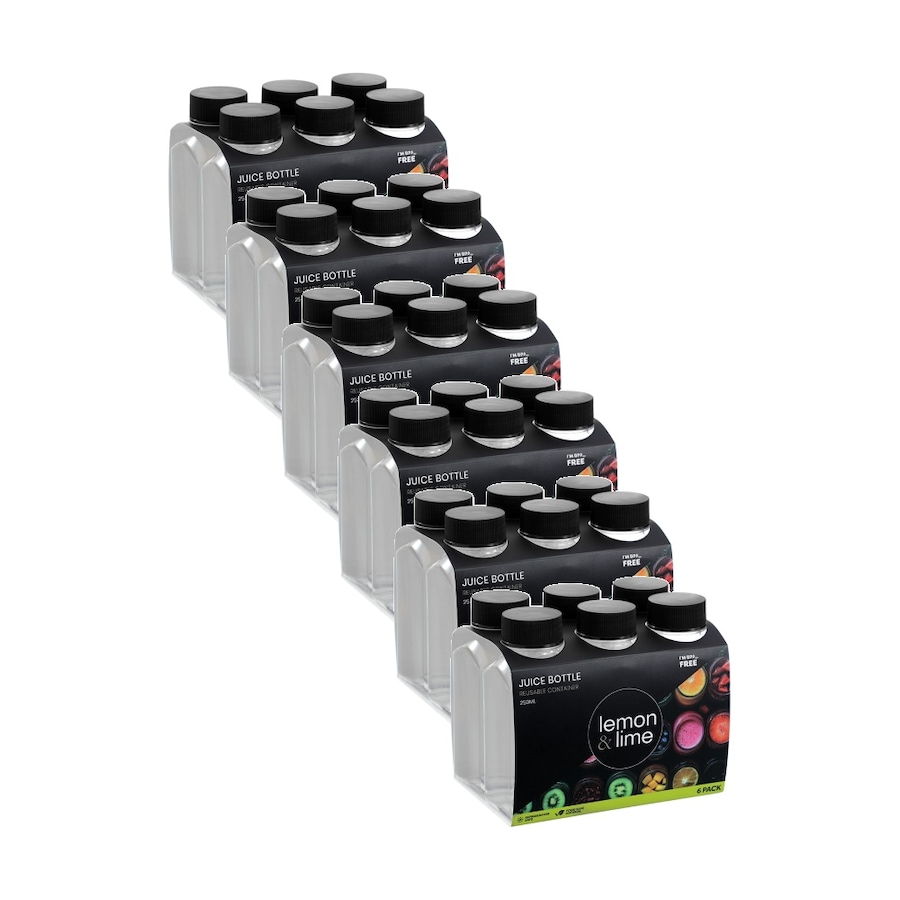 6x 6pc Lemon And Lime Reusable Clear Refrigerator Juice Drink Bottle Set 250ml