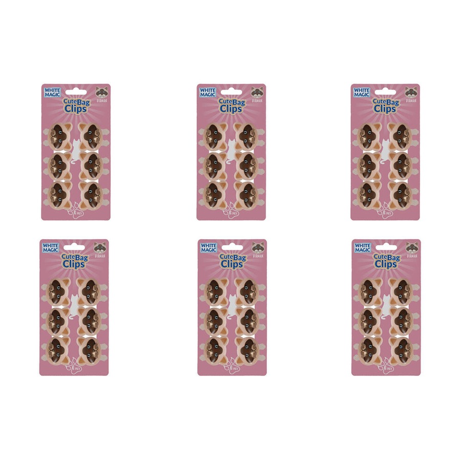 6x 6pc White Magic Cute Tidy Bag Clip Food Saver Sealer Set 4.5cm Birman