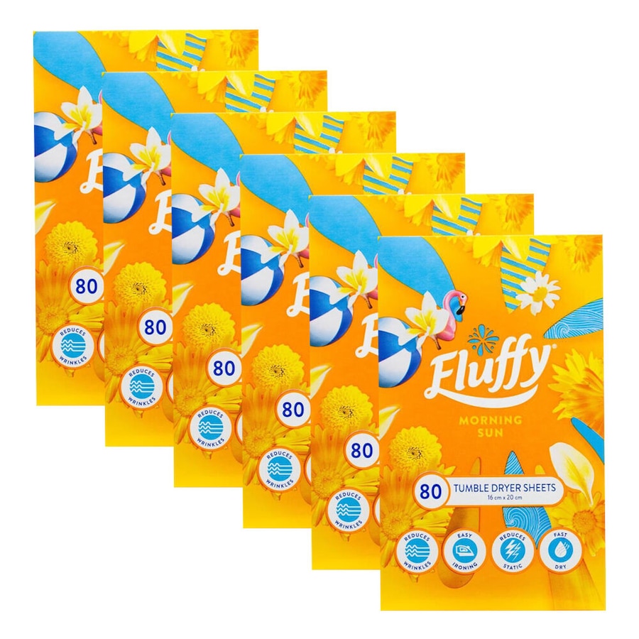 6x 80pc Fluffy Morning Sun Tumble Dryer Sheets Fabric Softener 16x20cm