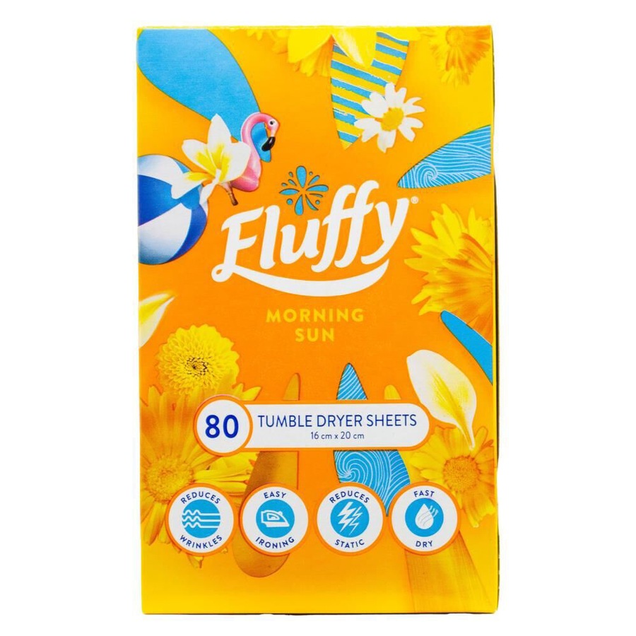 6x 80pc Fluffy Morning Sun Tumble Dryer Sheets Fabric Softener 16x20cm