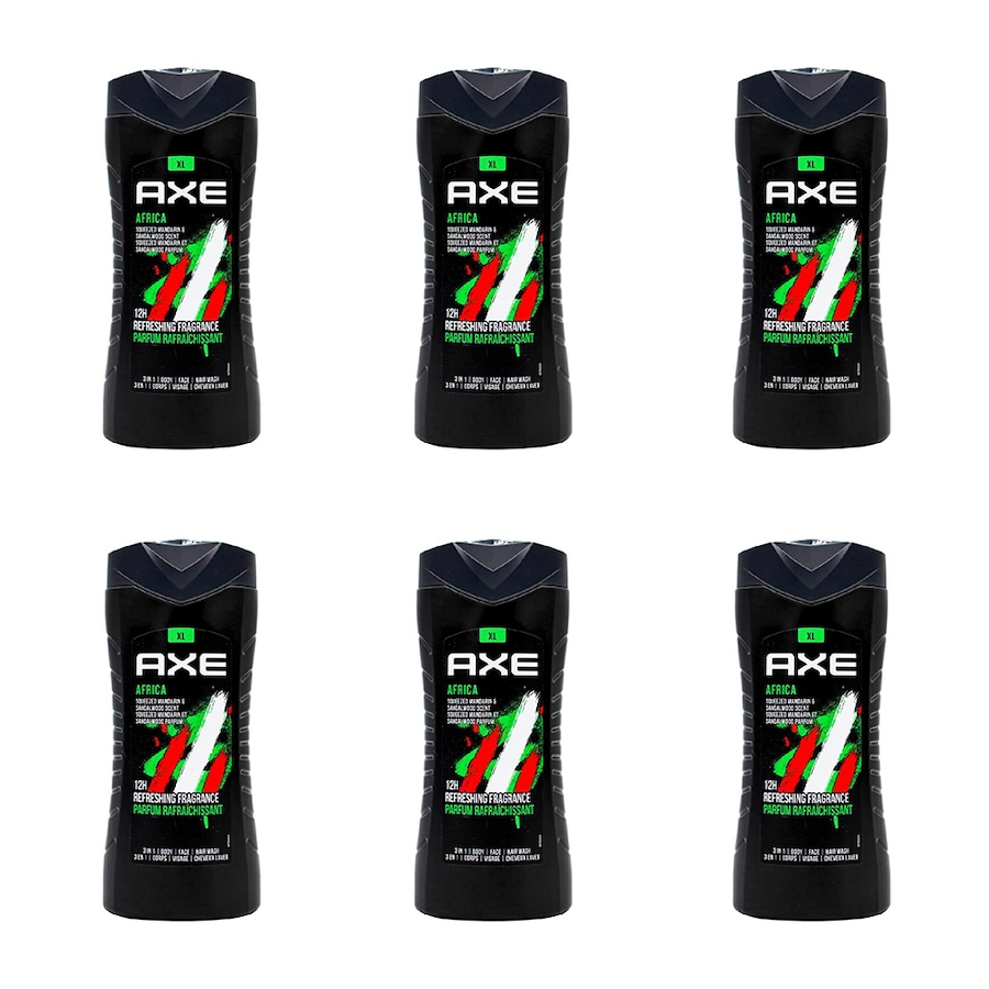 6x Axe Africa 3in1 Body Face Hair Wash 400ml For Men Mandarin & Sandalwood Scent
