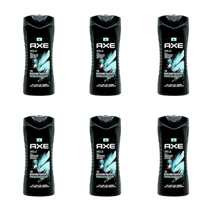 6x Axe Apollo 3-in-1 Body Face Hair Wash 400ml For Men Sage & Cedarwood Scent