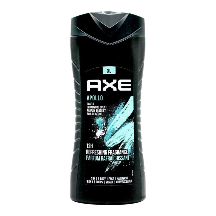 6x Axe Apollo 3-in-1 Body Face Hair Wash 400ml For Men Sage & Cedarwood Scent