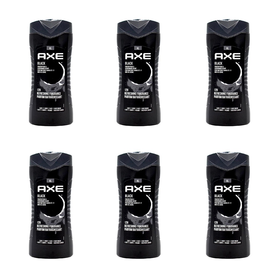 6x Axe Black 3in1 Body Face Hair Wash 400ml For Men Frozen Pear & Cedarwood