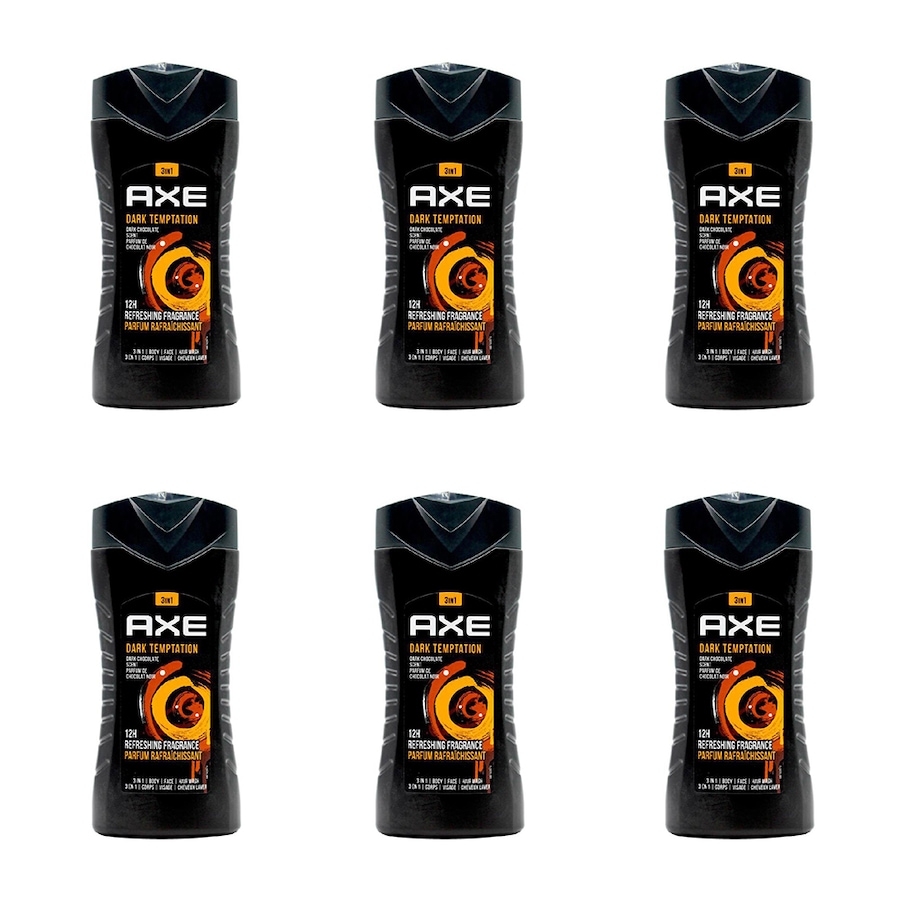 6x Axe Dark Temptation 3-in-1 Body Face Hair Wash 250ml For Men Dark Chocolate