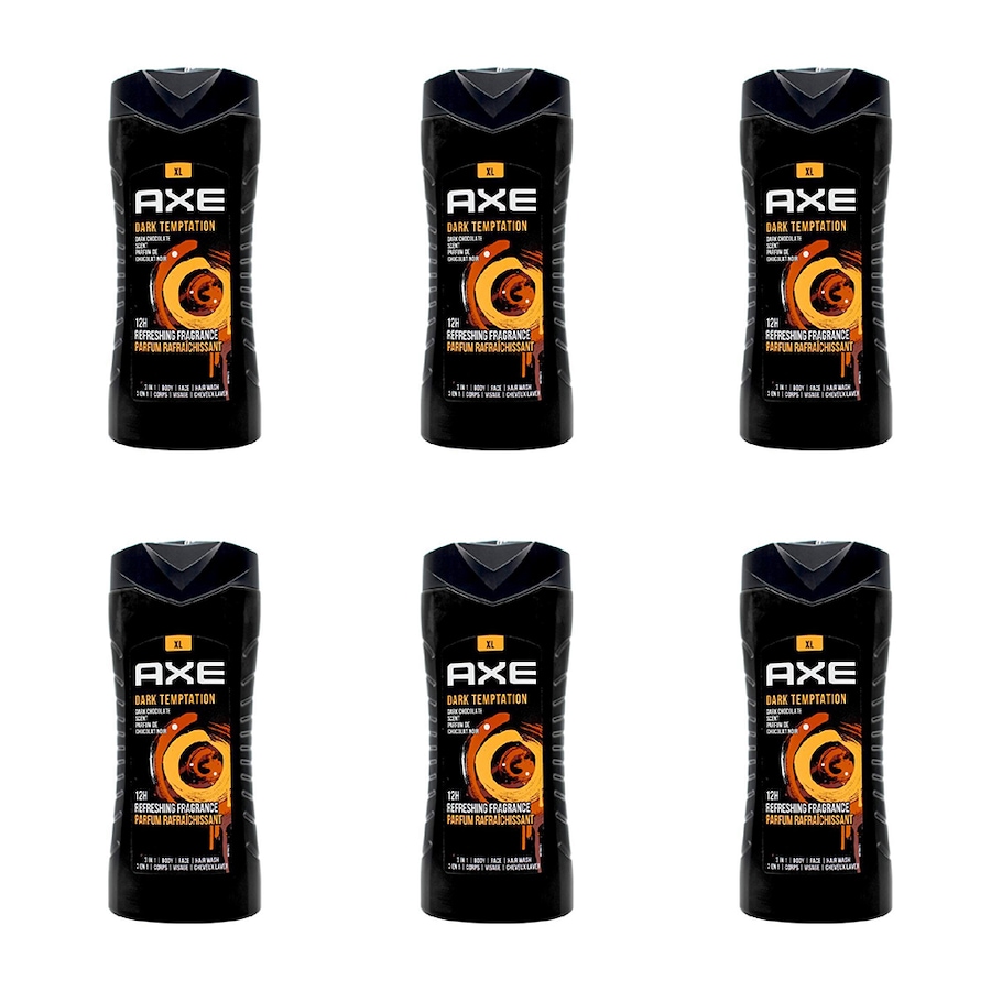 6x Axe Dark Temptation 3-in-1 Body Face Hair Wash 400ml For Men Dark Chocolate