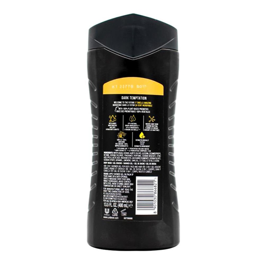 6x Axe Dark Temptation 3-in-1 Body Face Hair Wash 400ml For Men Dark Chocolate