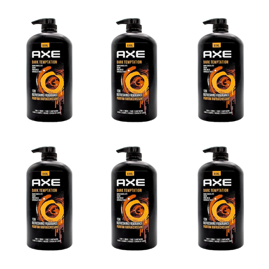 6x Axe Dark Temptation 3in1 Body Face Hair Wash 1L For Men Dark Chocolate Scent
