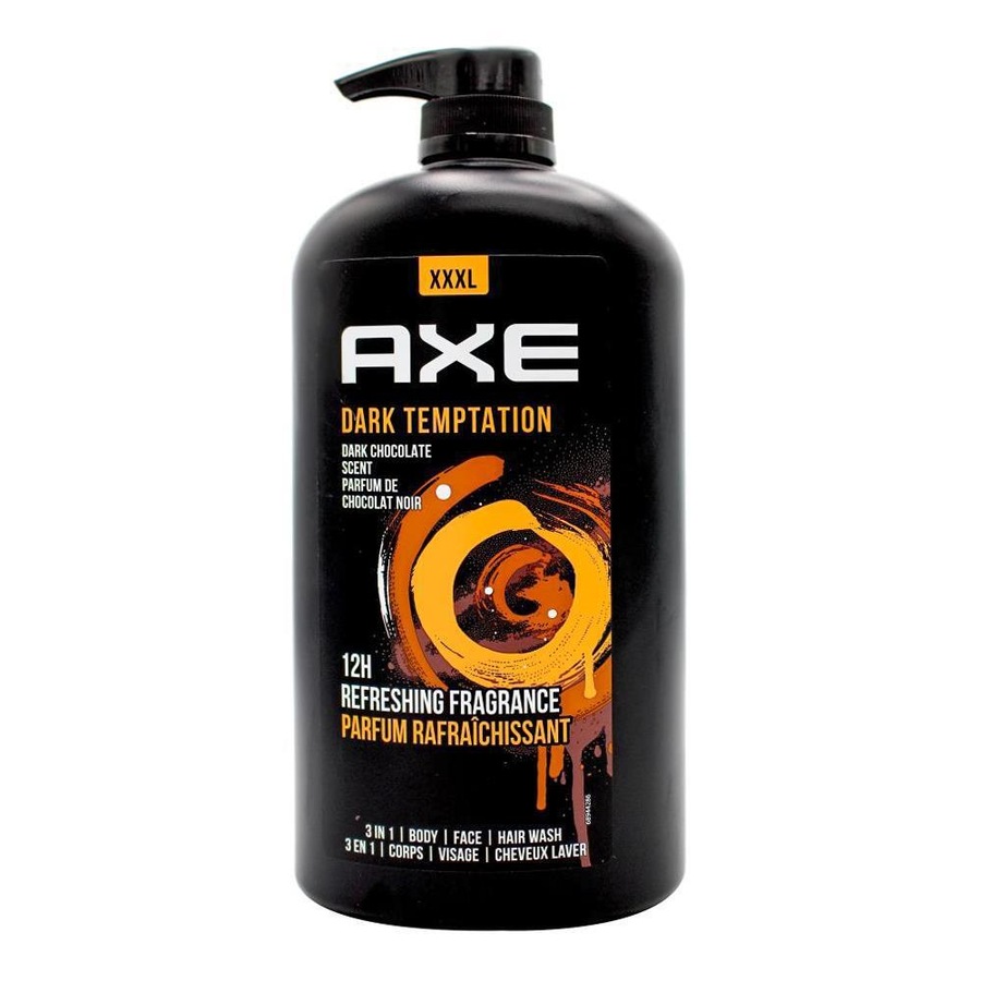 6x Axe Dark Temptation 3in1 Body Face Hair Wash 1L For Men Dark Chocolate Scent