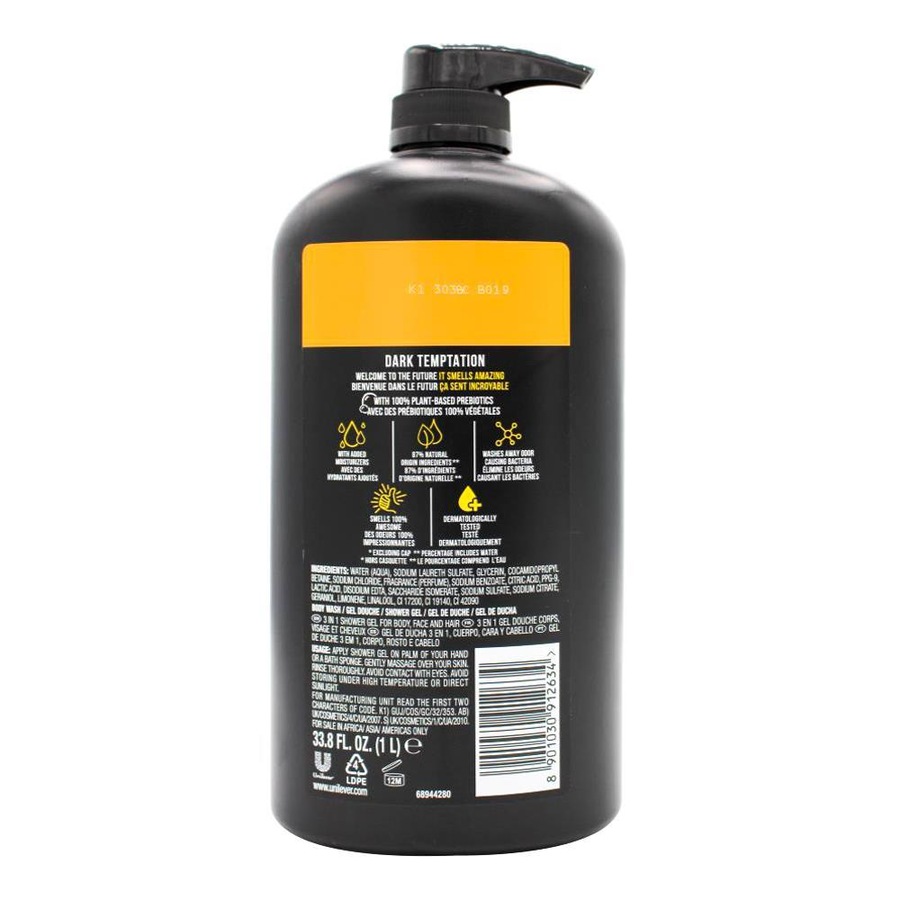 6x Axe Dark Temptation 3in1 Body Face Hair Wash 1L For Men Dark Chocolate Scent