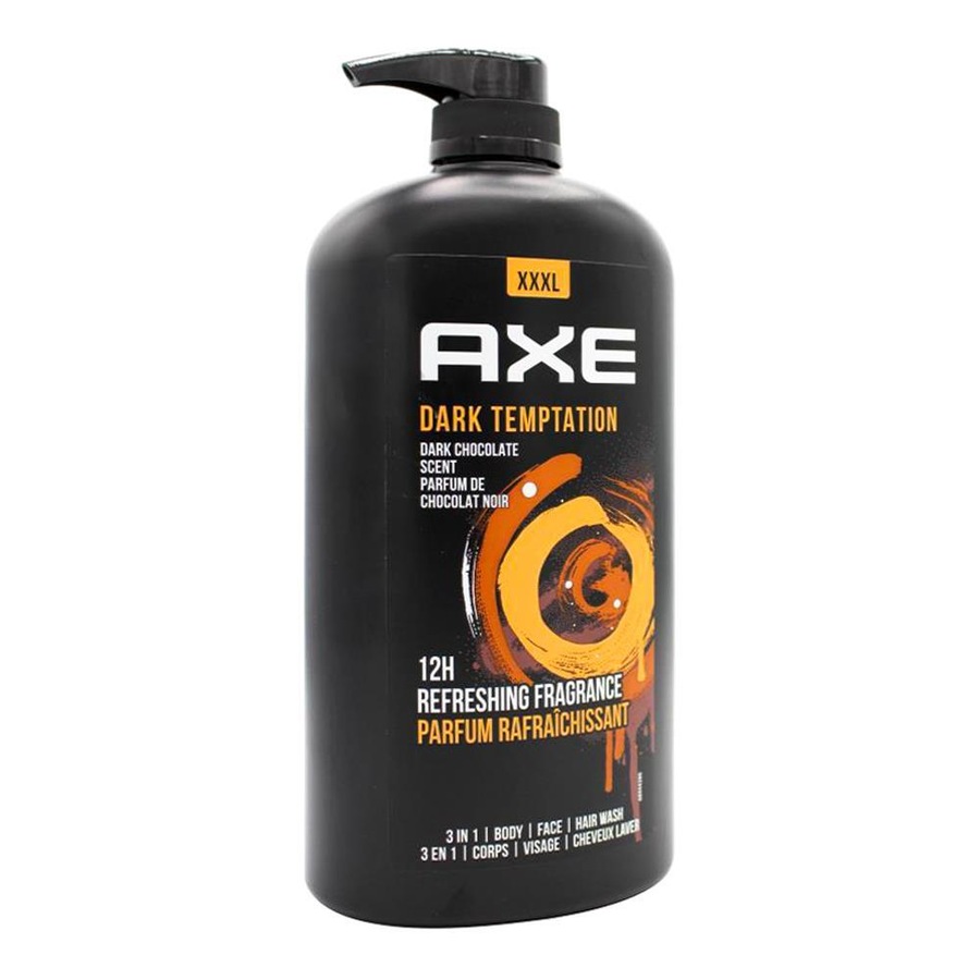 6x Axe Dark Temptation 3in1 Body Face Hair Wash 1L For Men Dark Chocolate Scent