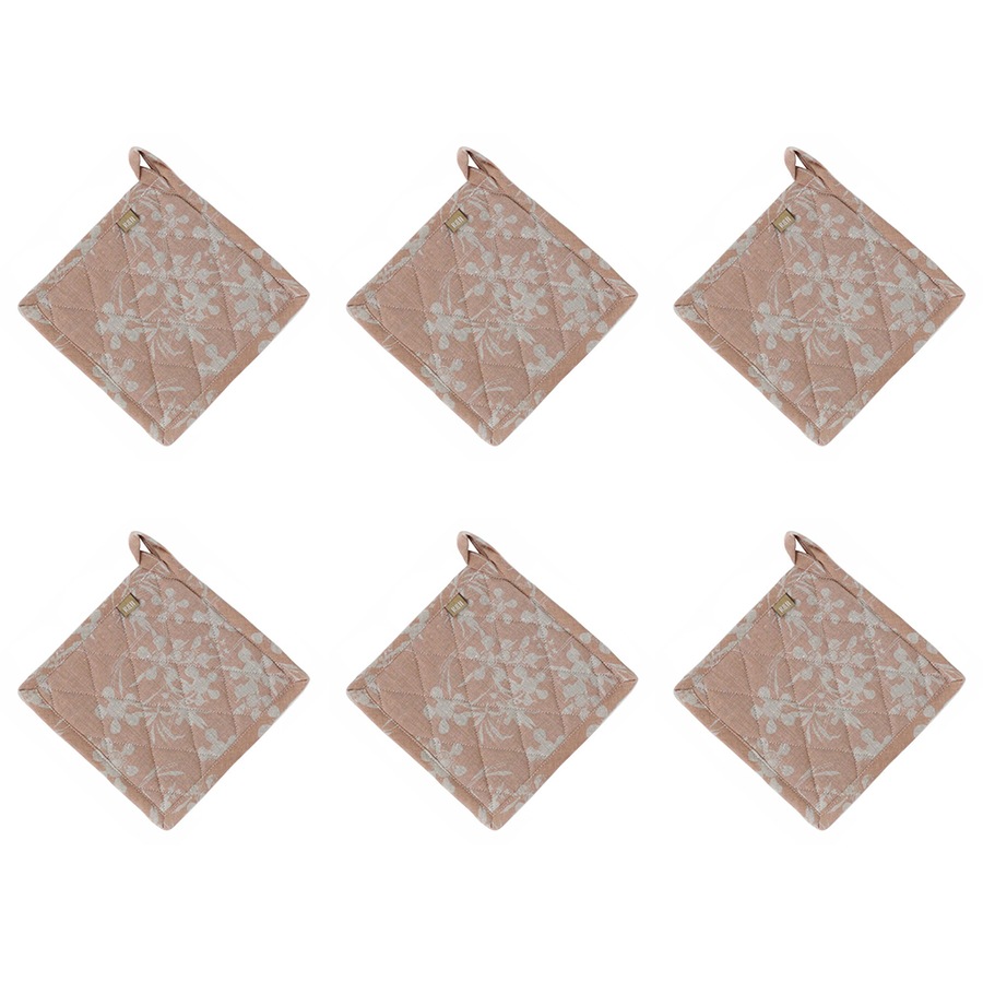 6x Belle Myrtle Kitchen Chambray Pot/Pan Holder/Trivet Mat 20x20cm Square Clay